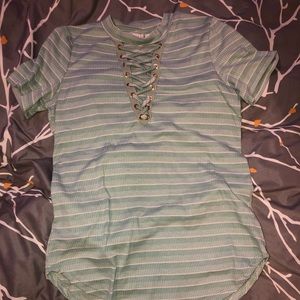 Lace Up Front Striped Tee